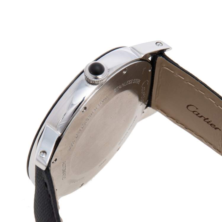 Pre Owned Cartier Silver Stainless Steel Leather Ronde Croisiere WSRN0002 Men's Wristwatch 42 mm