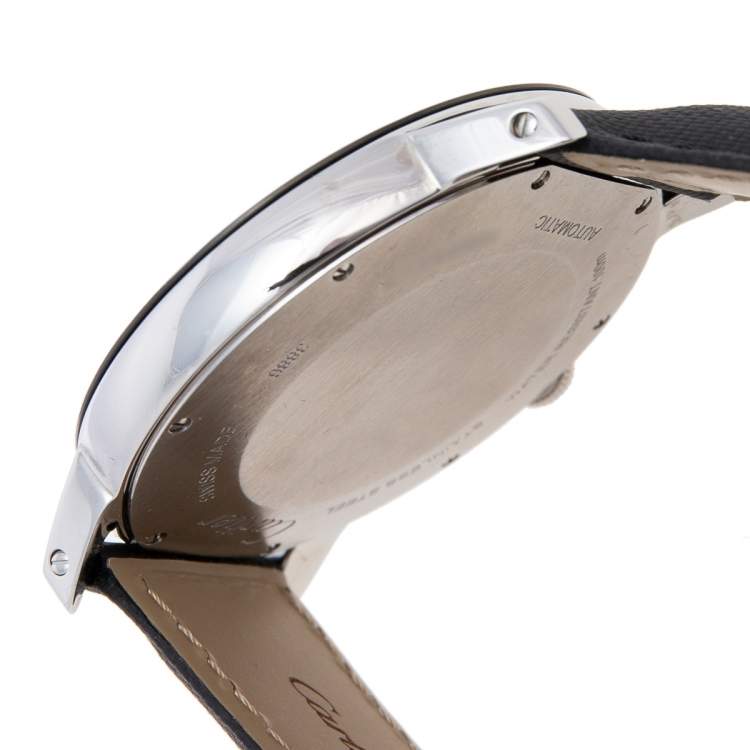 Pre Owned Cartier Silver Stainless Steel Leather Ronde Croisiere WSRN0002 Men's Wristwatch 42 mm