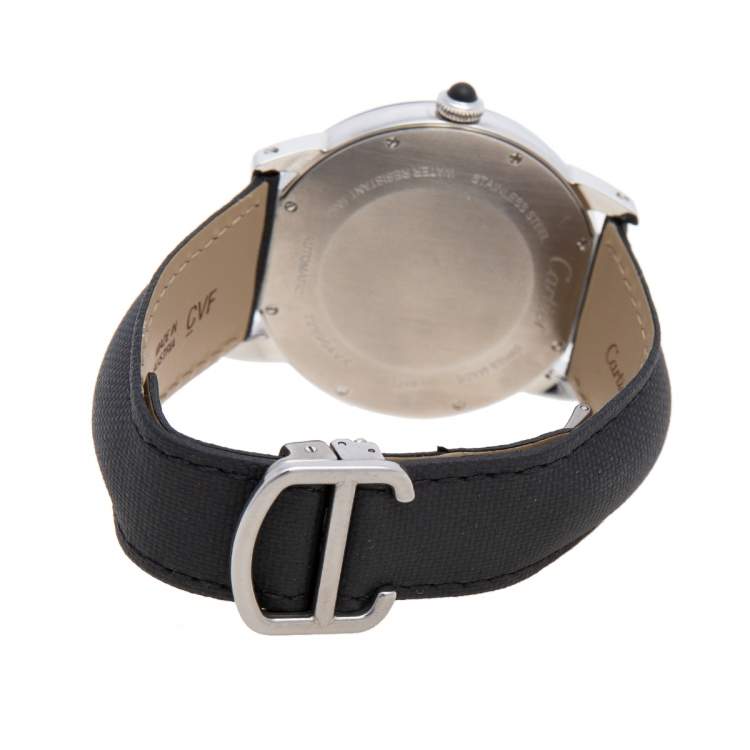 Pre Owned Cartier Silver Stainless Steel Leather Ronde Croisiere WSRN0002 Men's Wristwatch 42 mm