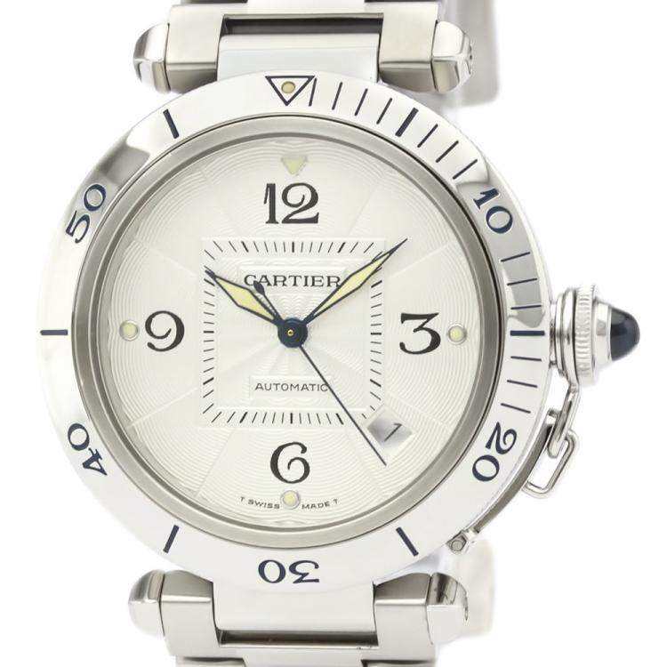 Pre Owned Cartier Silver Stainless Steel Pasha Automatic W31031H3 Men's Wristwatch 38 MM