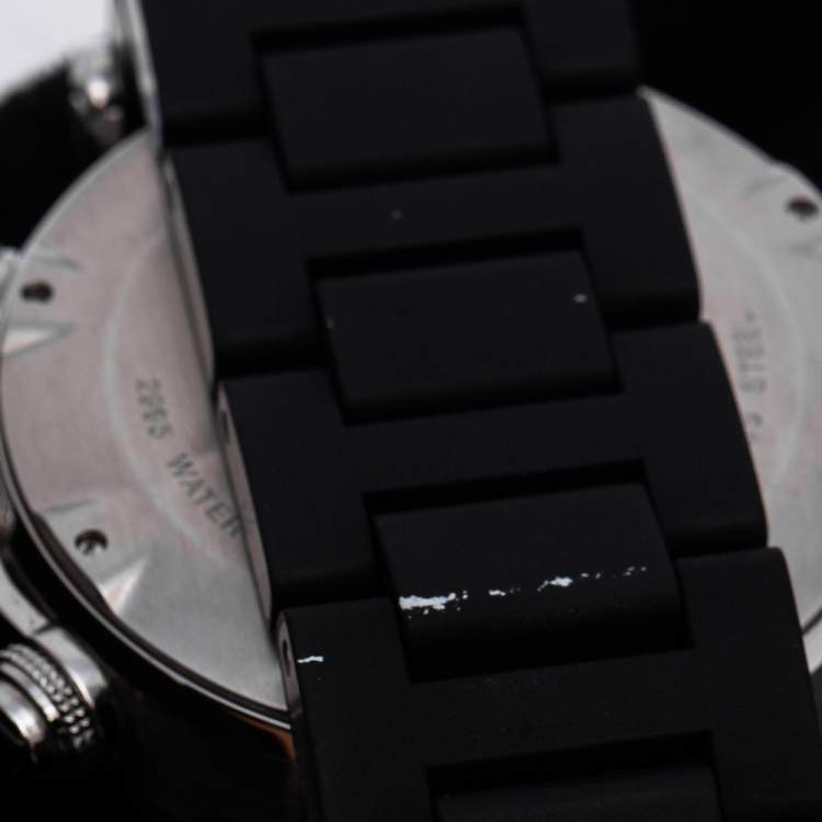 Pre Owned Cartier Black Stainless Steel Rubber Pasha Seatimer 2995 Men's Wristwatch 42 mm