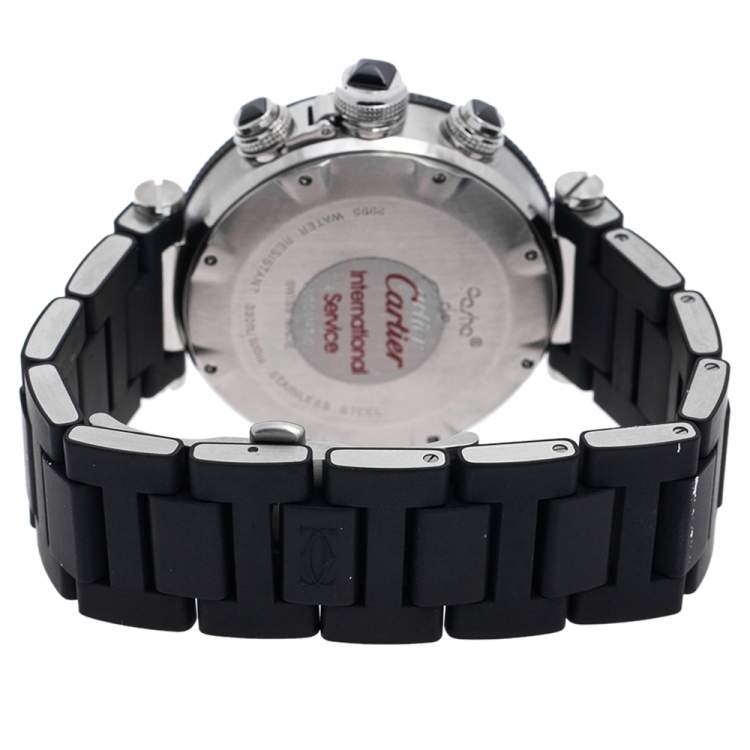 Pre Owned Cartier Black Stainless Steel Rubber Pasha Seatimer 2995 Men's Wristwatch 42 mm