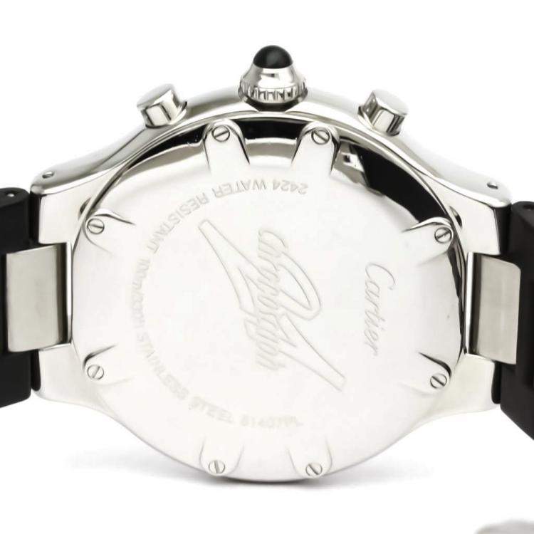 Pre Owned Cartier Black Stainless Steel Must 21 Chronoscaph W10125U2 Quartz Men's Wristwatch 38 MM
