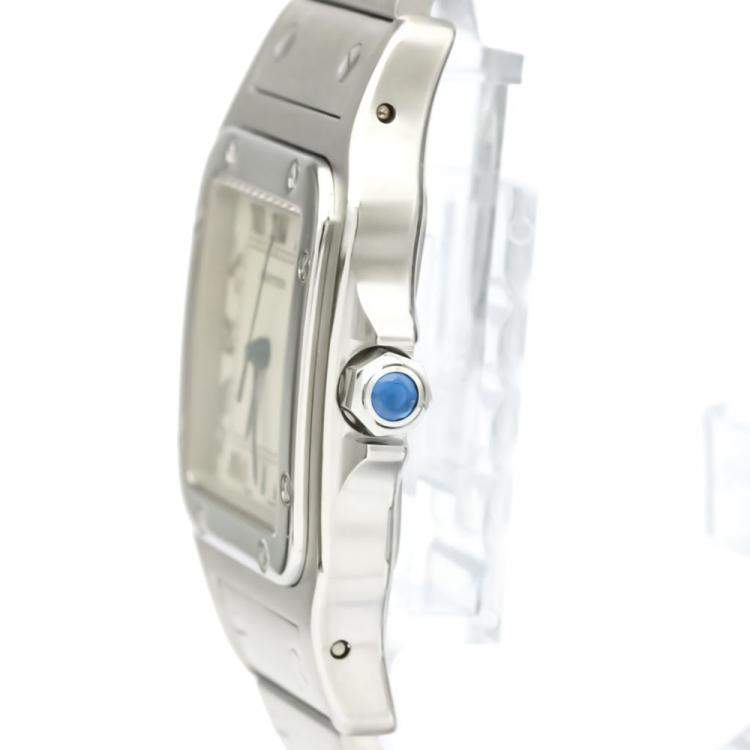 Pre Owned Cartier Silver Stainless Steel Santos Galbee Quartz 987901 Men's Wristwatch 29 MM