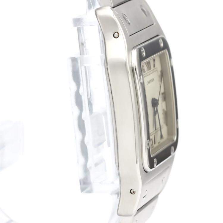 Pre Owned Cartier Silver Stainless Steel Santos Galbee Quartz 987901 Men's Wristwatch 29 MM