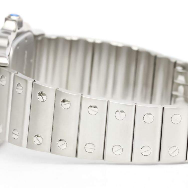 Pre Owned Cartier Silver Stainless Steel Santos Galbee Quartz 987901 Men's Wristwatch 29 MM