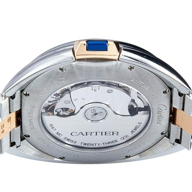 Pre Owned Cartier Silver 18K Rose Gold Stainless Steel Cle de Cartier W2CL0002 Women's Wristwatch 40 mm