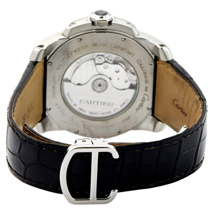 مملوكة مسبقًا Cartier Silver Stainless Steel Crocodile Calibre De Cartier 3299 Men's Wristwatch 42 mm
