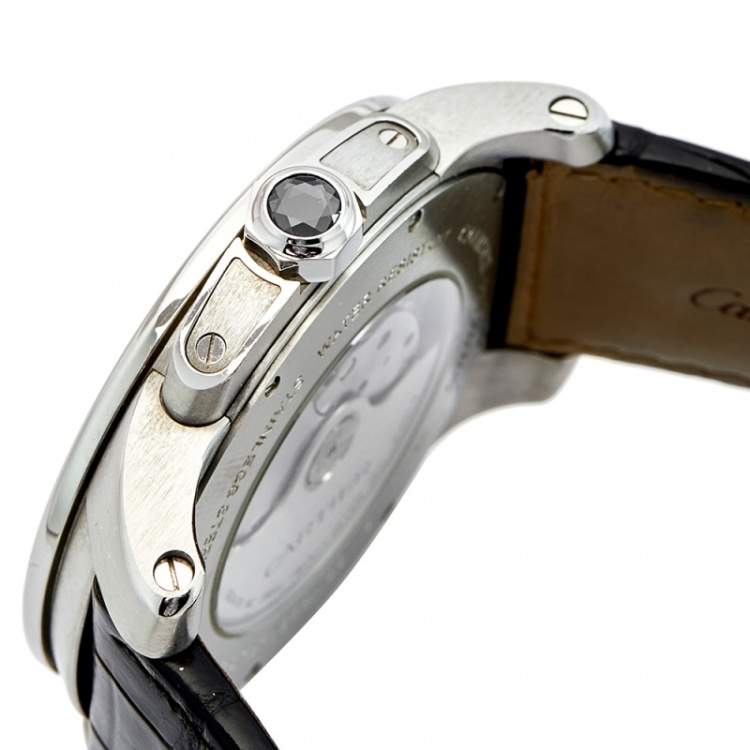مملوكة مسبقًا Cartier Silver Stainless Steel Crocodile Calibre De Cartier 3299 Men's Wristwatch 42 mm