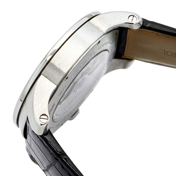 مملوكة مسبقًا Cartier Silver Stainless Steel Crocodile Calibre De Cartier 3299 Men's Wristwatch 42 mm