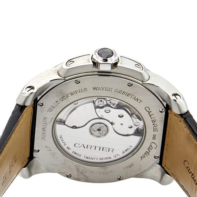 مملوكة مسبقًا Cartier Silver Stainless Steel Crocodile Calibre De Cartier 3299 Men's Wristwatch 42 mm