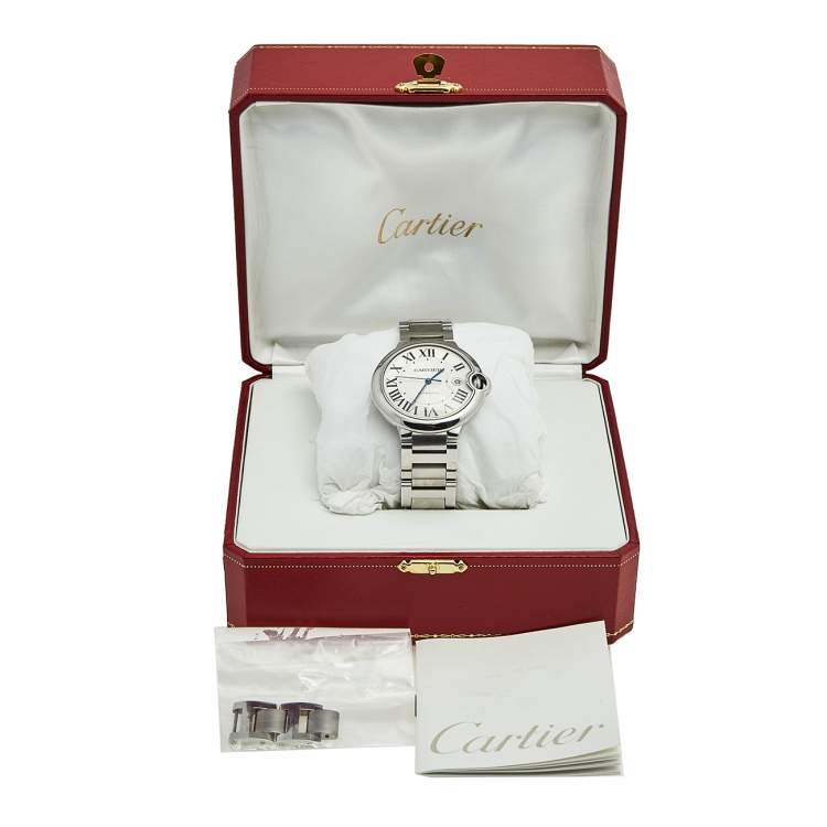 Pre Owned Cartier Silver Stainless Steel Ballon Bleu W69012Z4 Men's Wristwatch 42 mm