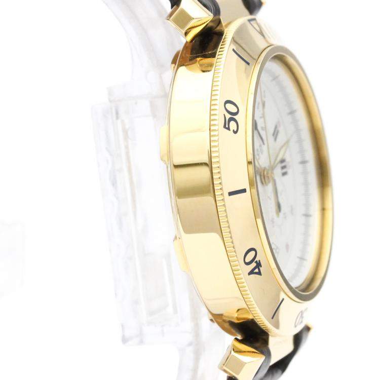 Pre Owned Cartier Silver 18K Yellow Gold Pasha Chrono Quartz Men's Wristwatch 35 MM