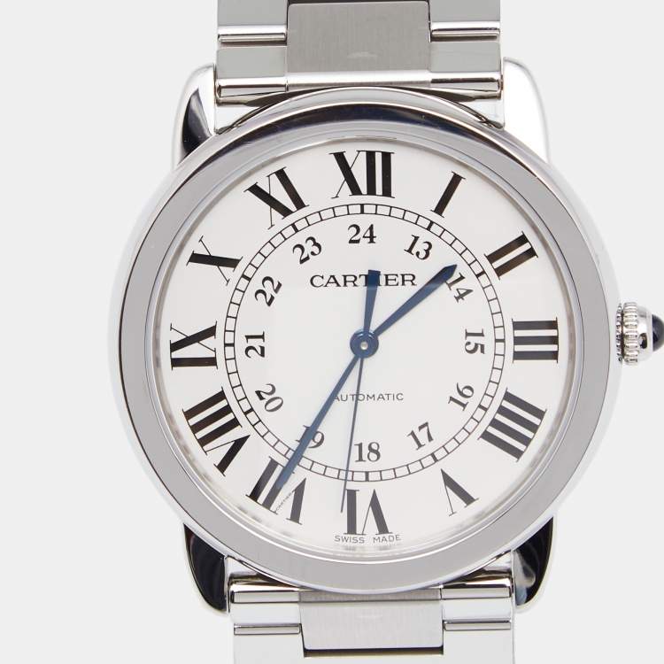 Pre Owned Cartier Silvered Opaline Stainless Steel Ronde Solo WSRN0012 Men's Wristwatch 36 mm
