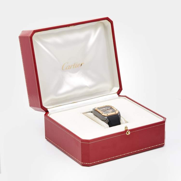 Pre Owned Cartier Black PVD Coated Stainless Steel 18K Rose Gold Santos 100 W2020009 Men's Wristwatch 33MM