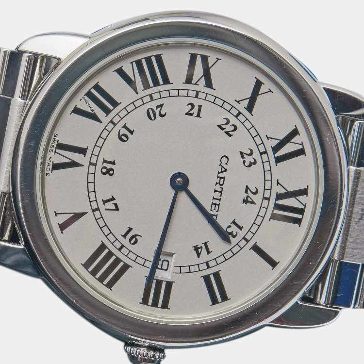 Pre Owned Cartier Silver Stainless Steel Ronde Solo W6701005 Men's Wristwatch 36 mm