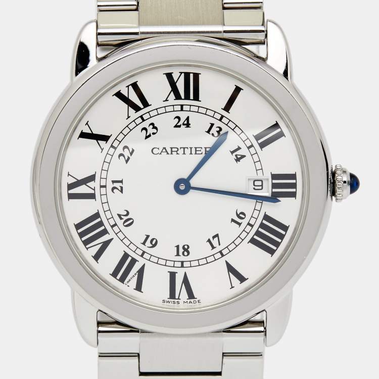 Pre Owned Cartier Silver Stainless Steel Ronde Solo W6701005 Men's Wristwatch 36 mm