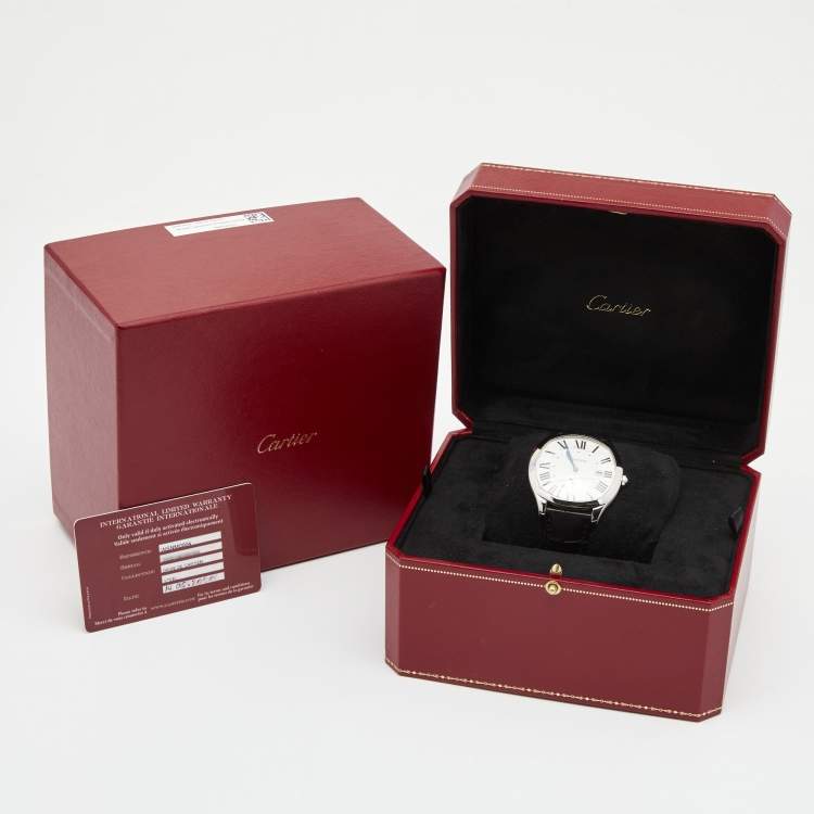 Pre Owned Cartier Silver Stainless Steel Alligator Drive de Cartier WSNM0004 Men's Wristwatch 40 mm