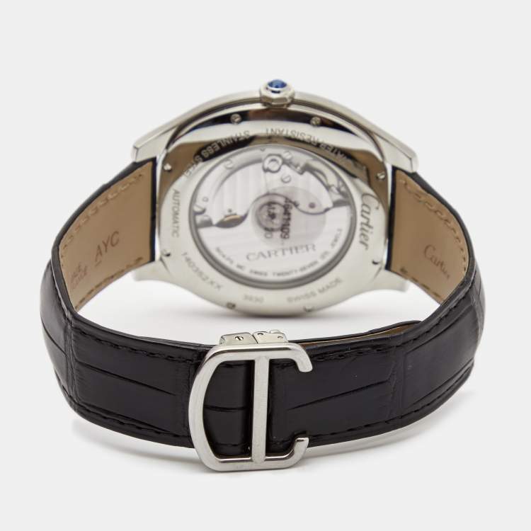 Pre Owned Cartier Silver Stainless Steel Alligator Drive de Cartier WSNM0004 Men's Wristwatch 40 mm