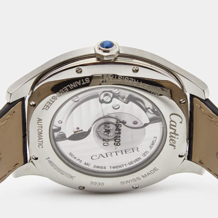 Pre Owned Cartier Silver Stainless Steel Alligator Drive de Cartier WSNM0004 Men's Wristwatch 40 mm