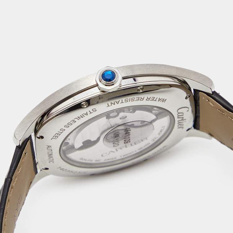 Pre Owned Cartier Silver Stainless Steel Alligator Drive de Cartier WSNM0004 Men's Wristwatch 40 mm