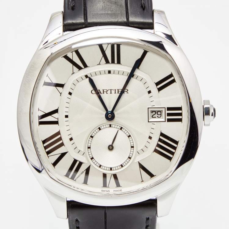 Pre Owned Cartier Silver Stainless Steel Alligator Drive de Cartier WSNM0004 Men's Wristwatch 40 mm