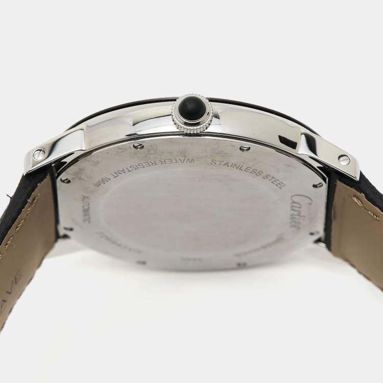 Pre Owned Cartier Grey Stainless Steel Leather Ronde Croisiere WSRN0003 Men's Wristwatch 42 mm