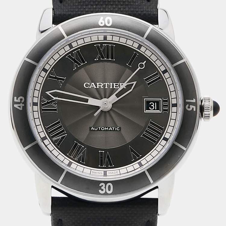 Pre Owned Cartier Grey Stainless Steel Leather Ronde Croisiere WSRN0003 Men's Wristwatch 42 mm