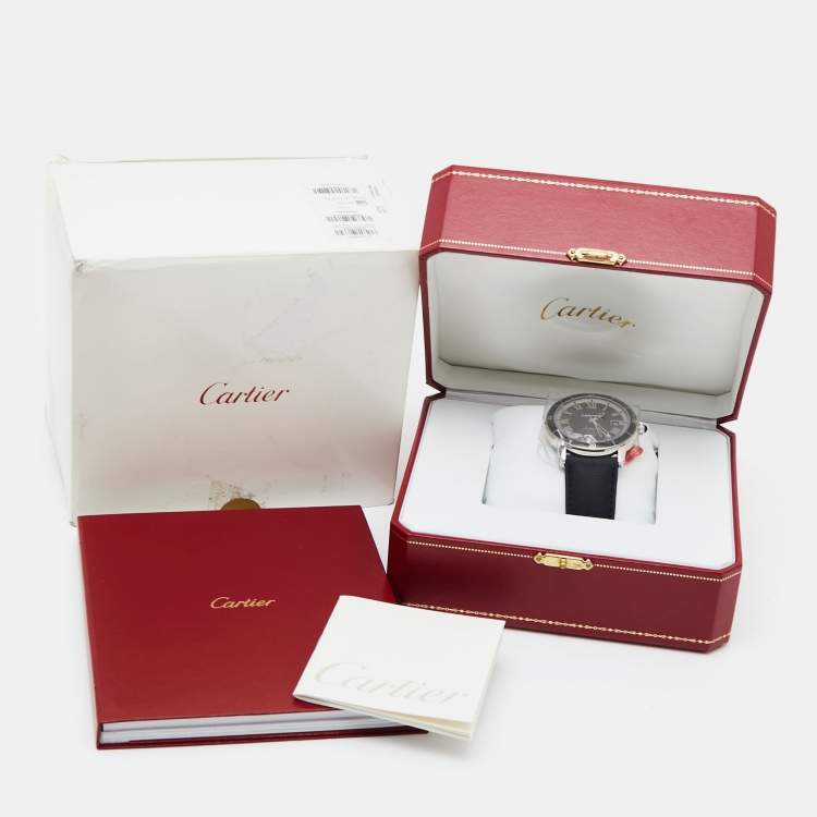 Pre Owned Cartier Grey Stainless Steel Leather Ronde Croisiere WSRN0003 Men's Wristwatch 42 mm