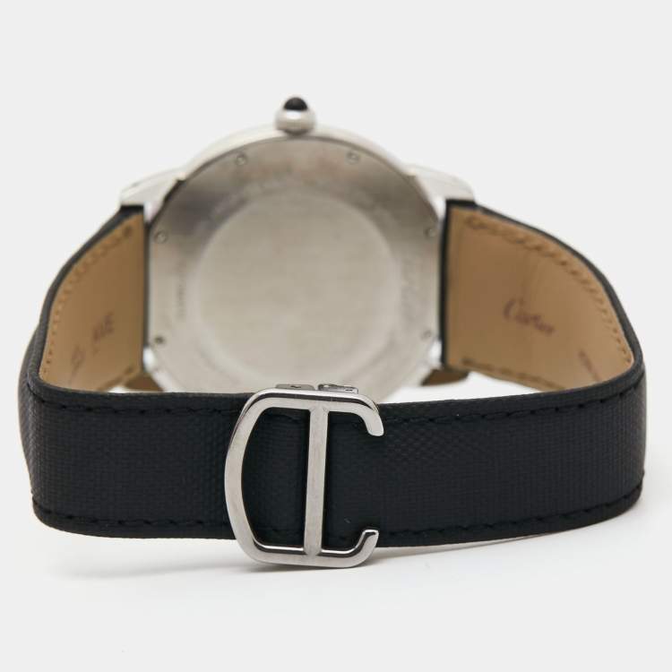 Pre Owned Cartier Grey Stainless Steel Leather Ronde Croisiere WSRN0003 Men's Wristwatch 42 mm