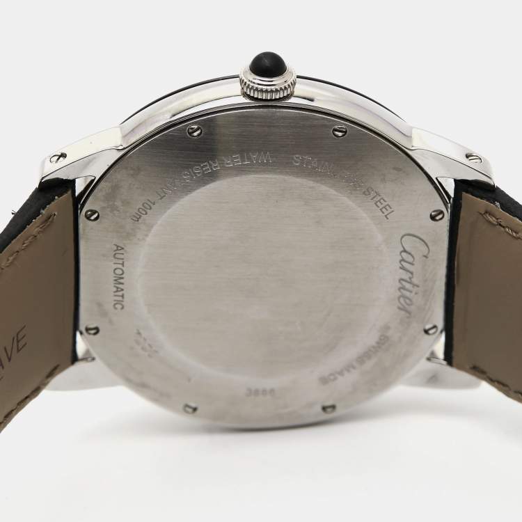 Pre Owned Cartier Grey Stainless Steel Leather Ronde Croisiere WSRN0003 Men's Wristwatch 42 mm