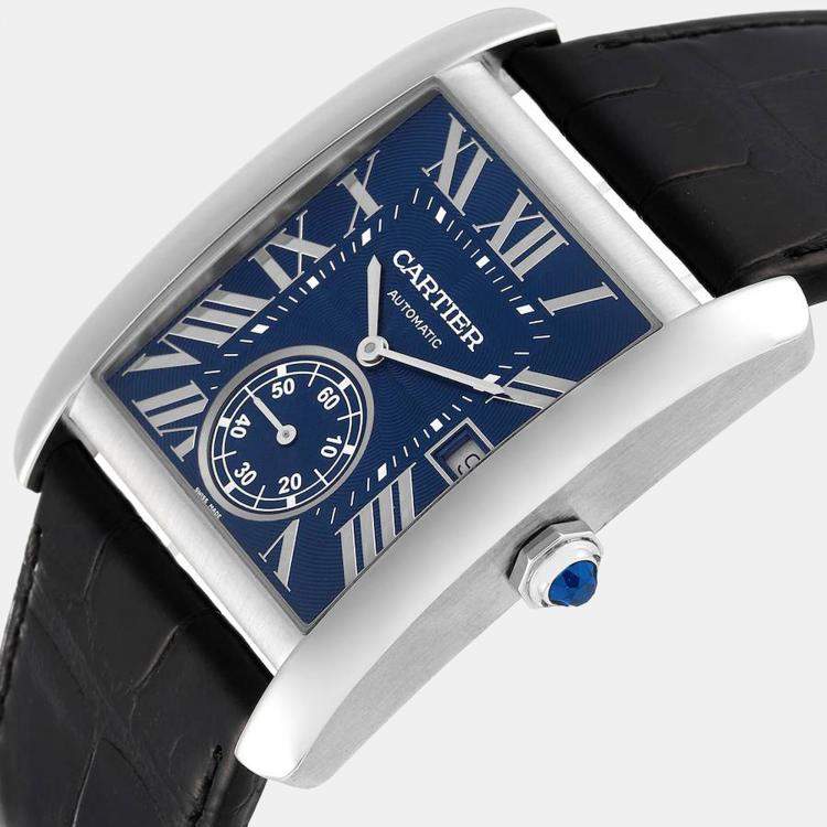 Cartier Blue Stainless Steel Tank MC WSTA0010 Automatic Men s