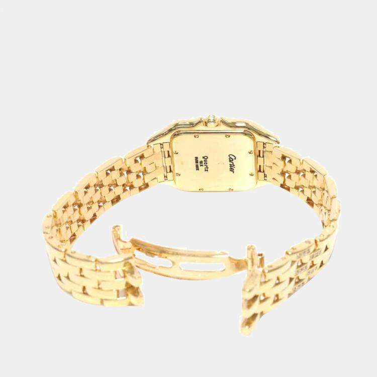Pre Owned Cartier Silver Diamonds 18K Yellow Gold Panthere Women's Wristwatch 30 mm
