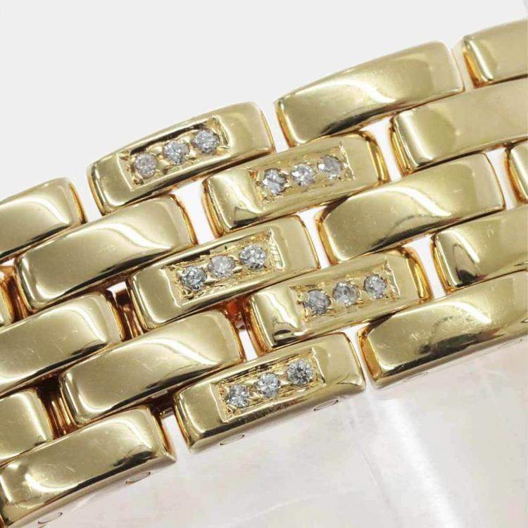 Pre Owned Cartier Silver Diamonds 18K Yellow Gold Panthere Women's Wristwatch 30 mm