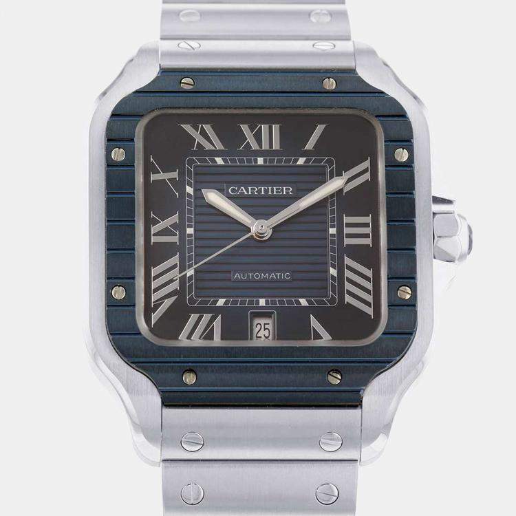 Cartier Blue Stainless Steel Santos WSSA0048 Quartz Men's Wristwatch 40 ...