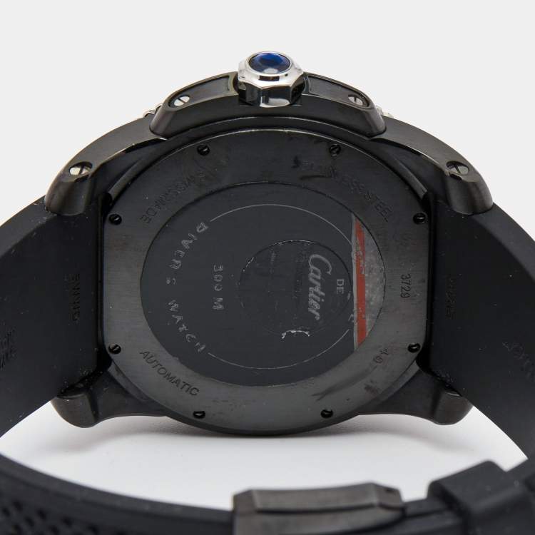 Pre Owned Cartier Black DLC Coated Stainless Steel Rubber Calibre de Cartier WSCA0006 Men's Wristwatch 42 mm