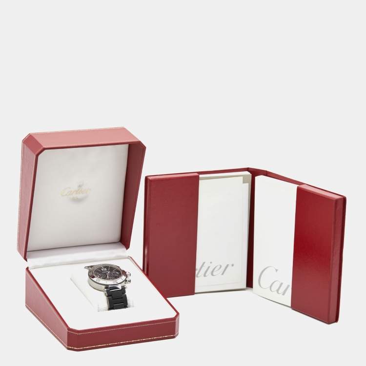 Pre Owned Cartier Black Stainless Steel Rubber Pasha Seatimer W31088U2 Men's Wristwatch 42 mm