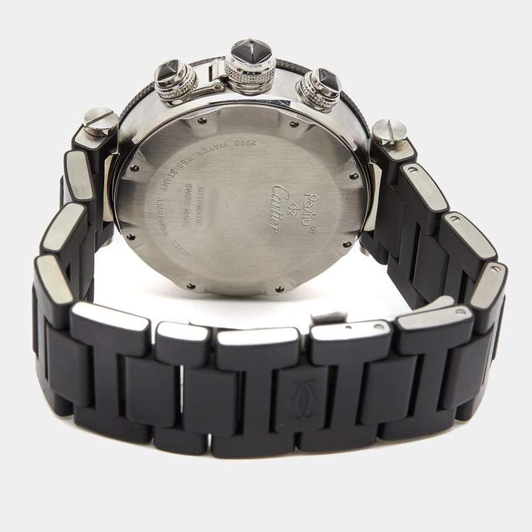 Pre Owned Cartier Black Stainless Steel Rubber Pasha Seatimer W31088U2 Men's Wristwatch 42 mm
