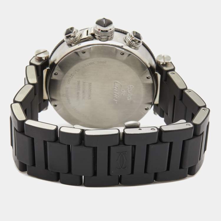 Pre Owned Cartier Black Stainless Steel Rubber Pasha Seatimer W31088U2 Men's Wristwatch 42 mm