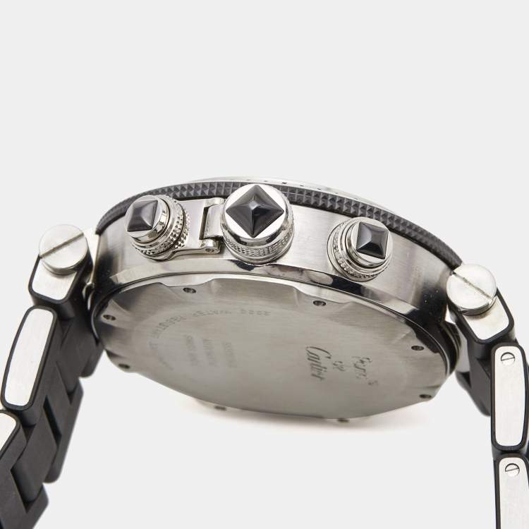 Pre Owned Cartier Black Stainless Steel Rubber Pasha Seatimer W31088U2 Men's Wristwatch 42 mm