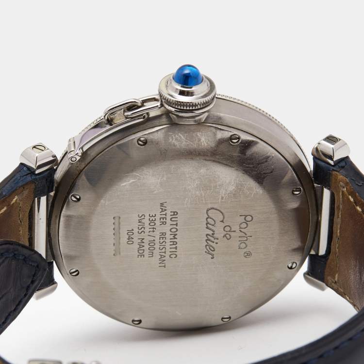 Pre Owned Cartier Cream Stainless Steel Leather Pasha de Cartier 1040 Automatic Men's Wristwatch 38 mm