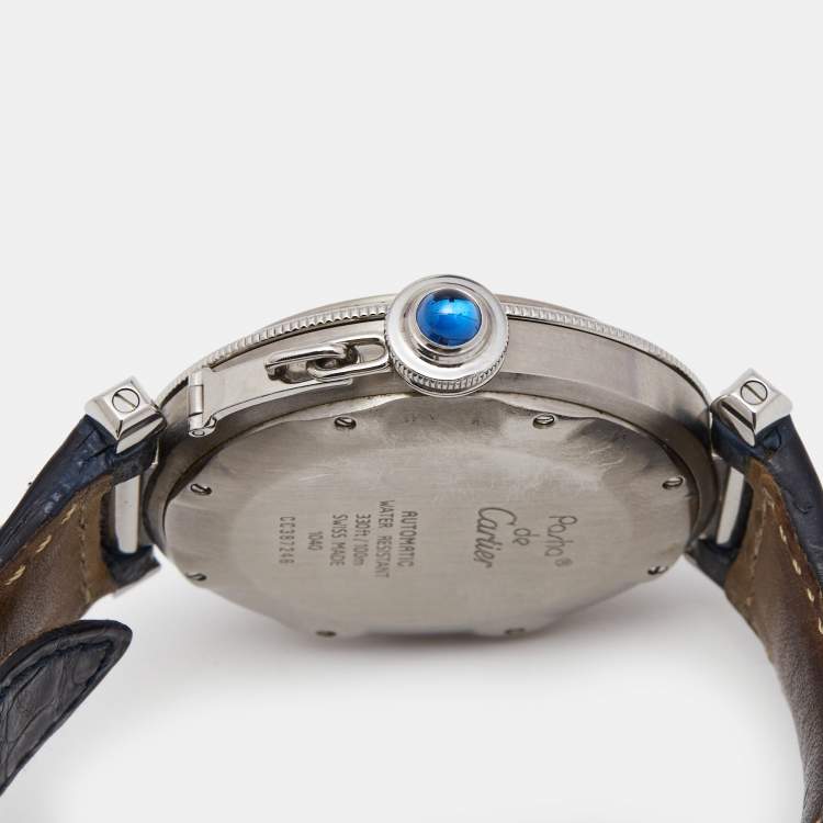 Pre Owned Cartier Cream Stainless Steel Leather Pasha de Cartier 1040 Automatic Men's Wristwatch 38 mm