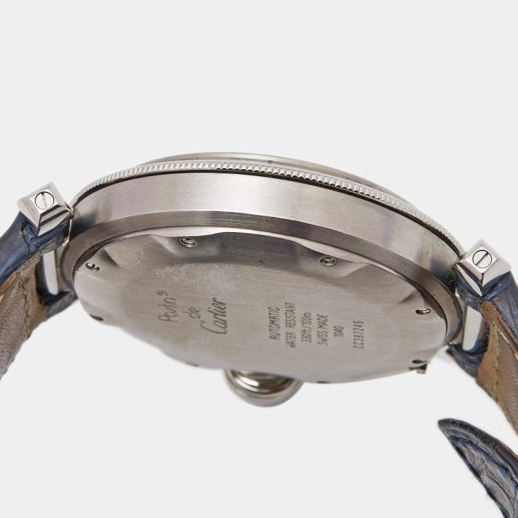 Pre Owned Cartier Cream Stainless Steel Leather Pasha de Cartier 1040 Automatic Men's Wristwatch 38 mm