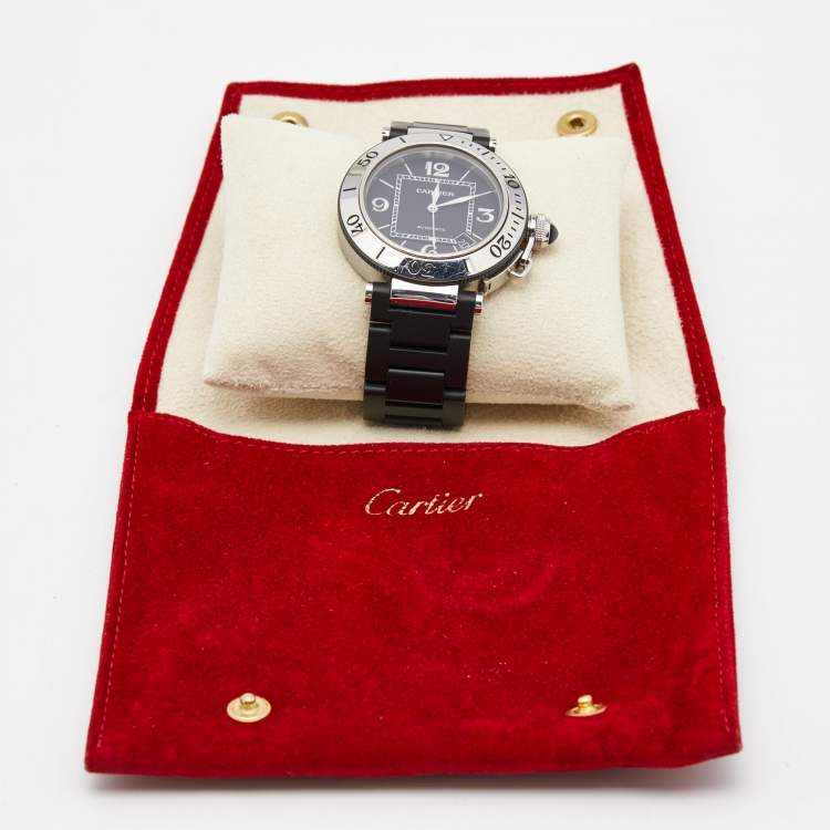 Pre Owned Cartier Black Stainless Rubber Pasha de Cartier Seatimer W3107702 Men's Wristwatch 40.5 mm 