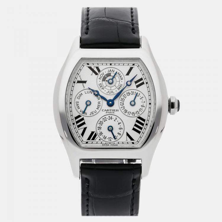 Pre Owned Cartier Tortue W1540551 Automatic Silver Platinum Men’s Wristwatch 34mm
