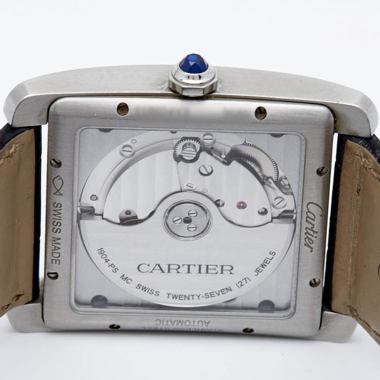 Pre Owned Cartier Silver Stainless Steel Alligator Tank MC W5330003  Men's Wristwatch 35 mm
