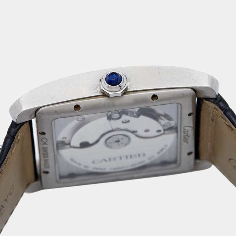 Pre Owned Cartier Silver Stainless Steel Alligator Tank MC W5330003  Men's Wristwatch 35 mm