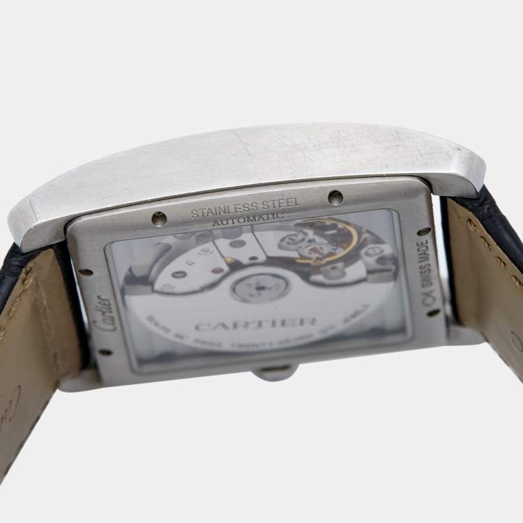 Pre Owned Cartier Silver Stainless Steel Alligator Tank MC W5330003  Men's Wristwatch 35 mm