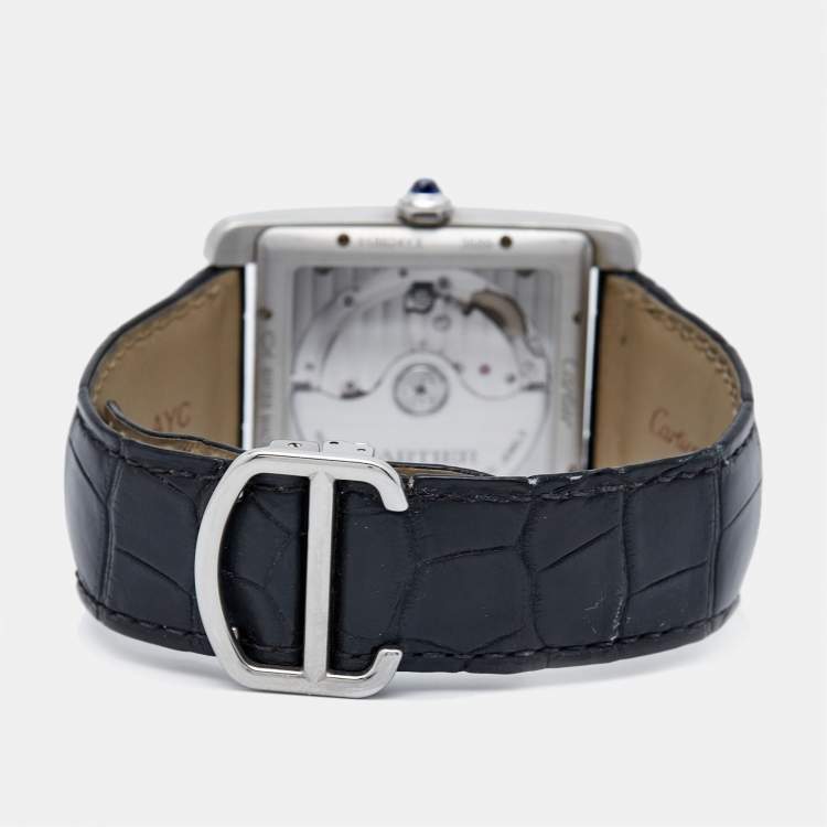 Pre Owned Cartier Silver Stainless Steel Alligator Tank MC W5330003  Men's Wristwatch 35 mm
