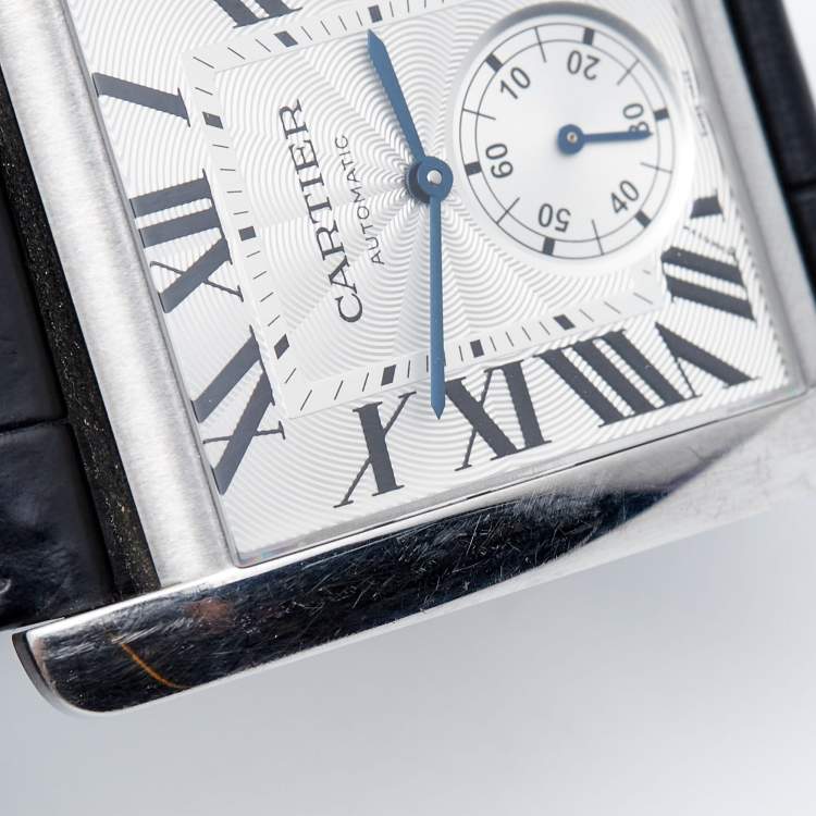 Pre Owned Cartier Silver Stainless Steel Alligator Tank MC W5330003  Men's Wristwatch 35 mm